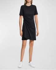 Theory Size Large Black Clinton Pima Cotton Side Drape Mini Tee Dress Preppy