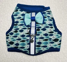 Whisker City Cat Harness-Fish and Bow Tie Vest-Reflective-Girth 13”-15”