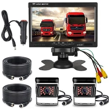 12-24V Dual CCD 4PIN IR Backup Rear View Camera 7" Monitor Kit RVs Trailer Truck