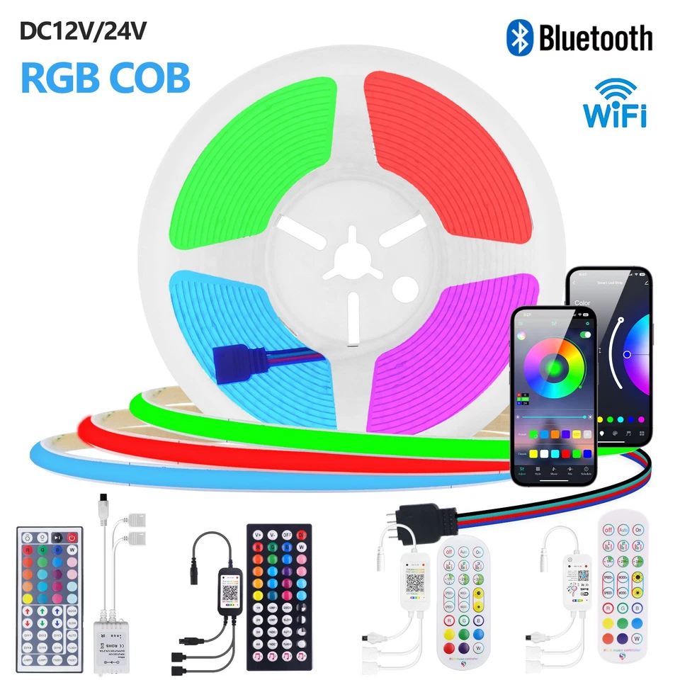 LED COB Streifen Dimmbar 12V 24V RGB Band Stripe keine Lichtpunkte WIFI Alexa - Bild 2 von 4
