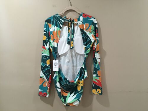 Vince Camuto Swimsuit One Piece Open Back Sz 10 Tropical Print Long Sleeve NWT - Picture 2 of 8