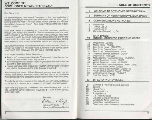 ITHistory (1982) IBM PC Software Handbuch: "DOW JONES News Retrieval Fact Find Q - Bild 3 von 6