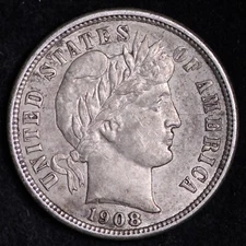 1908-D Barber Dime CHOICE AU+/UNC FREE SHIPPING E861 YHZ