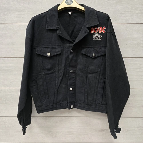AC/DC The Razors Edge Tour Crew Only Black Denim Jacket 1991 - Large - Great Con