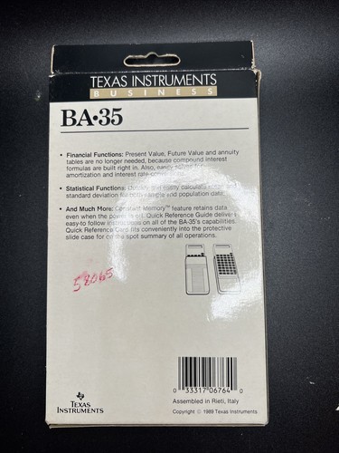 Texas Instruments BA-35 Business Calculator 1989 Assembled in Italy Vintage - Picture 2 of 2