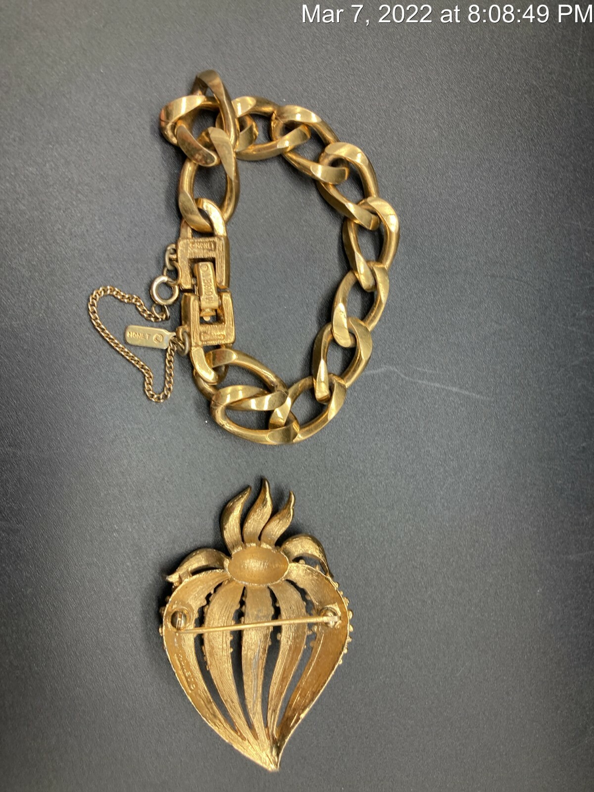 Vintage MONET Signed Solid Chain Bracelet & Gold … - image 9