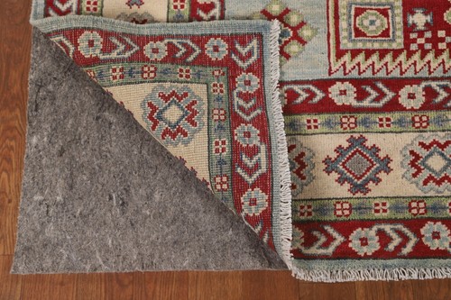 Geometric Light Blue/ Ivory Super Kazak Oriental Hand-knotted Area Rug 5'x7' - Picture 10 of 12