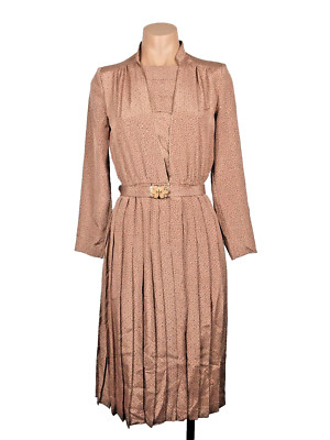 f*m様 アンティーク リネン VTG Junefum 70s Belted Secretary Animal Print Midi Dress