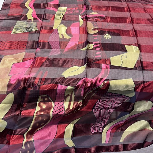 Vintage Picasso Abstract Man Art Scarf Large Silk? Ruby Red 38 X 38 Multicolored - Picture 7 of 12