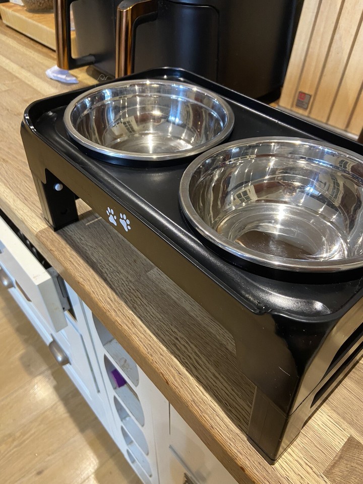 Raised Slow Feeder Dog Bowls Elevated Stainless Steel Adjustable Height