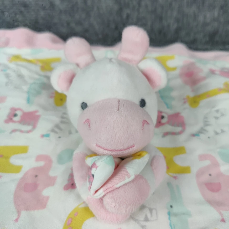 Gymboree Baby Security Blanket Lovey Pink White Giraffe Animal Design Pink Trim - Image 4 of 4