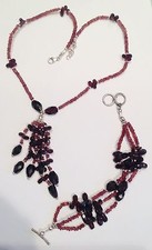 parure argent 925 et véritable grenat briollette collier pampille et bracelet