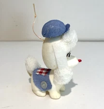 Vintage 1950s Flocked French Poodle Christmas Ornament Dog With Beret MCM Japan