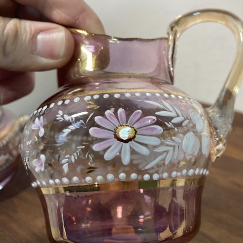 Antique Bohemian Moser Enameled & Gilded Gold & Purple Glass Sugar &Creamer - Picture 10 of 17