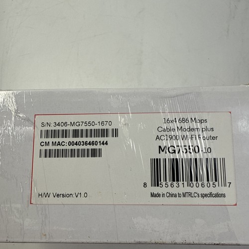 Motorola MG7550 16x4 High Speed Cable Modem z kablem zasilającym i Ethernet - Zdjęcie 4 z 4