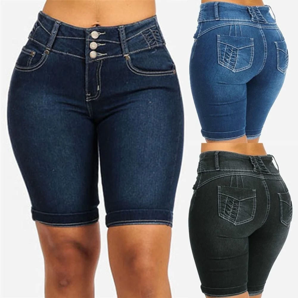 Pantalones cortos ajustados de cintura alta de Mujer traje ceñido elástico  Jeans