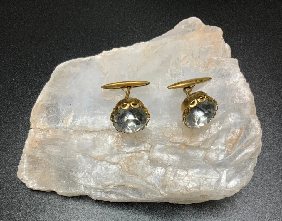 Gemelos de latón vintage tono dorado con pedrería elegantes brillantes para hombre Foto 2 de 4