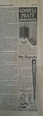 1915 Goodell Pratt 1500 good tools mr. Punch you pushy twists vintage tool ad