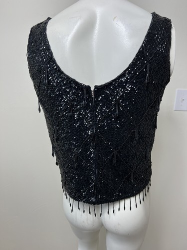 Vintage Black Heavily Beaded Top Size Medium Made Hong Kong Wool Lined - Picture 4 of 9