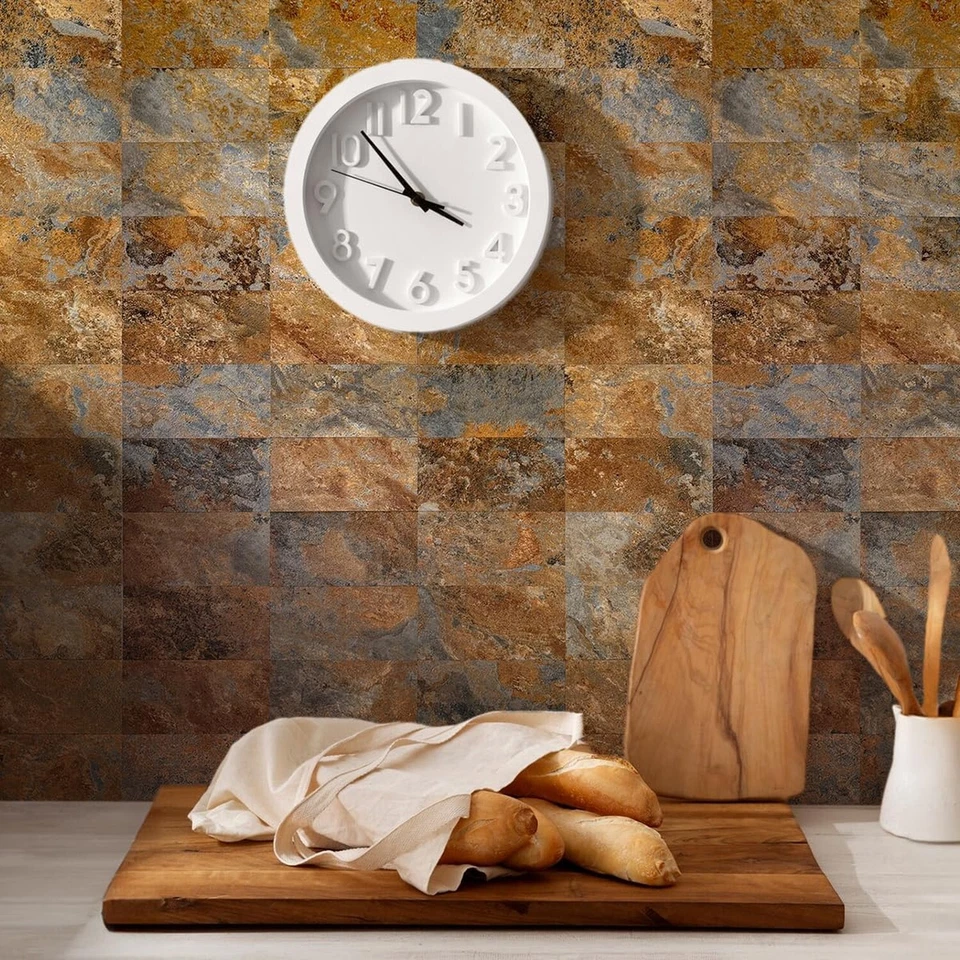 Salpicadero de azulejos de metro pelar y pegar para cocina (pizarra dorada vintage 3" x 6"... Foto 3 de 4