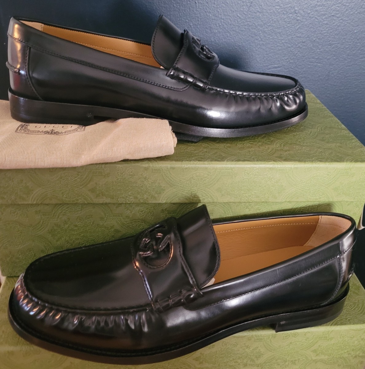 GUCCI ブラック ローファー Loafer NEW GUCCI INTERLOCKING G LOAFER 