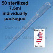 50 7.5ML STERILIZED PLASTIC TRANSFER PIPETTE DROPPERS GRADUATED