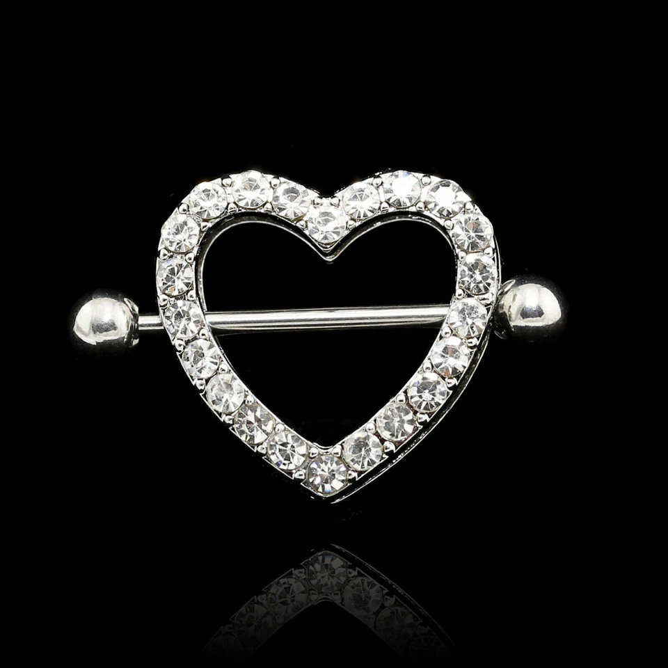 Pair Steel Multi Crystal 2-Layer Love Heart Nipple Shield Bar Ring Body Piercing Foto 4 de 4