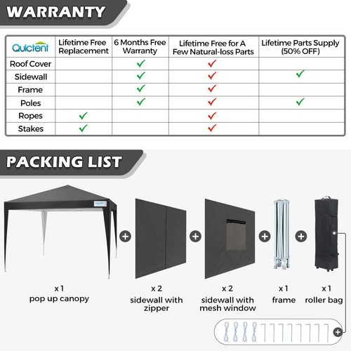 Quictent 10'X10' Heavy Duty EZ Pop Up Party Tent Patio Gazebo Canopy W/ Sidewall - Picture 7 of 7