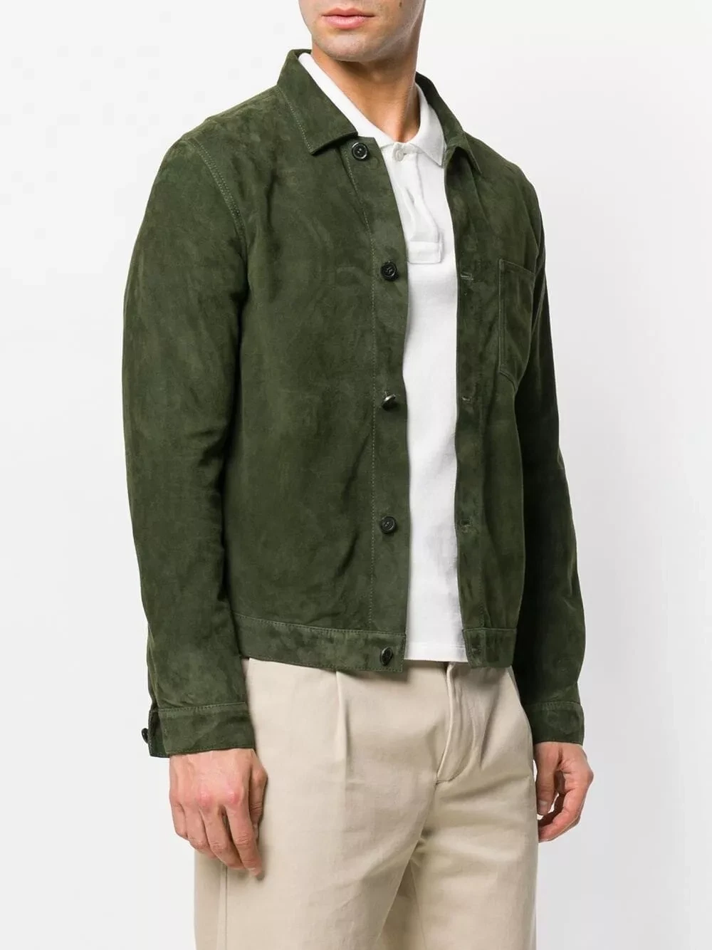Mens Green Suede Shirt Leather Trucker Jacket Custom Made Size S M L XL 2XL 3XL
