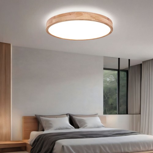 Plafoniera Lampada Letto LED Lampada di Legno Dimmerabile Telecomando - Foto 7 di 12