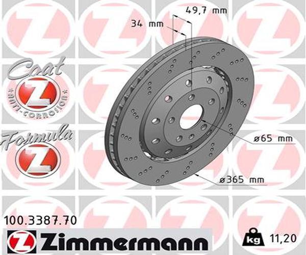 Zimmermann 2X Bremsscheibe Vorne Ø365 BelüFtet Gelocht FüR Audi Q3 8UB 8UG RS-image