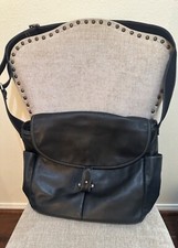 Levenger Black Leather Flap Top Messenger Laptop Bag Unisex Adjustable Strap