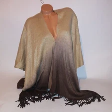 Womens Sweater Cape Shawl Shrug Poncho One Size Single Snap Center Fringe Brown