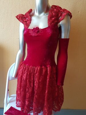 Kleines Fest/Karnaval Kleid Damen Samt/Spitze/Armstulpen, rot, von FIRM, Gr.S/XS