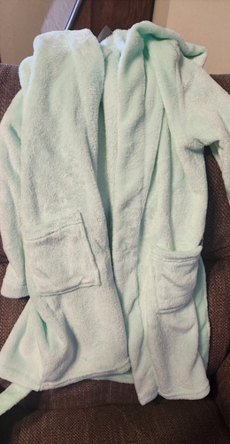 Eddie Bauer Girls Bathrobe Mint Green Hooded Plush Pockets Tie Size Kids S (7/8)