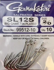 GAMAKATSU SL12S  BIG GAME SALTWATER HOOKS. U PICK SIZE #2, 1/0, 2/0. FLY TYING.