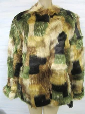 Faux Fur Coat Adrienne Landau Multi Color Long Sleeve Mid Length XL NWT