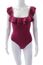 Lovers + Friends Womens Sleeveless Ruffled Scoop Neck Bodysuit Magenta Size 2XS