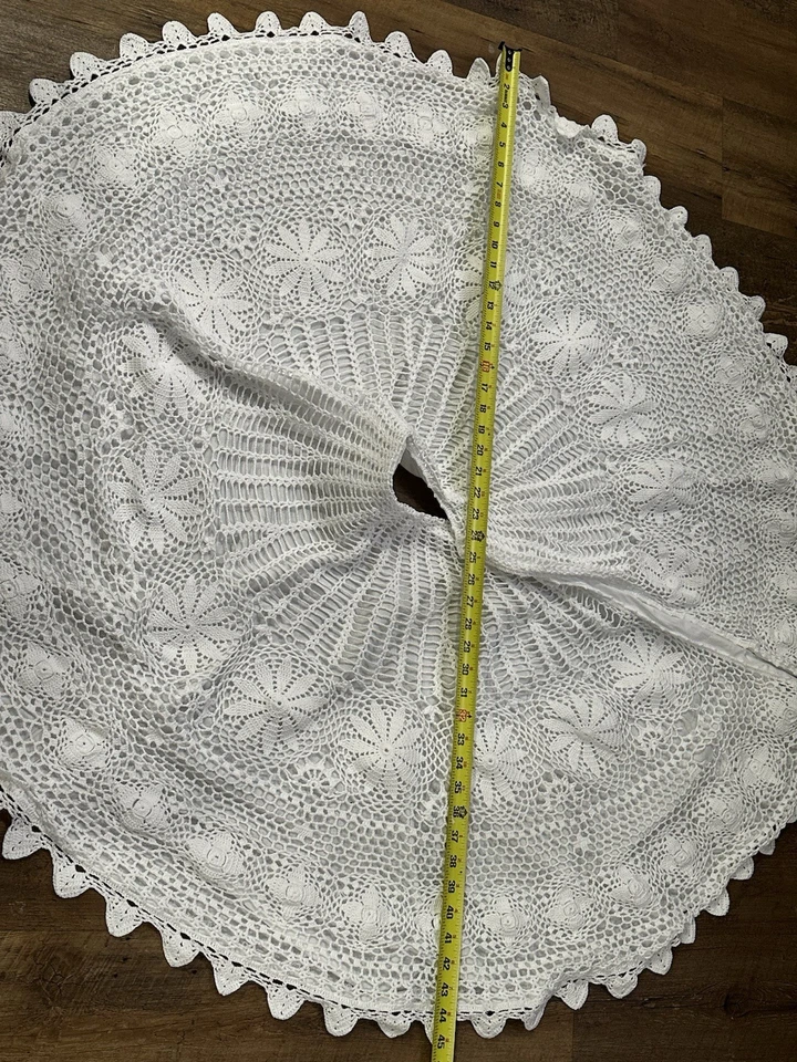 "Falda de árbol de Navidad vintage tejida a mano de encaje blanco 45"" patrón de piña" Foto 4 de 4