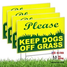 Keep Dogs Off Grass Signs for Yard, 4 Pack Please Curb Your Pet, No Pooping No
