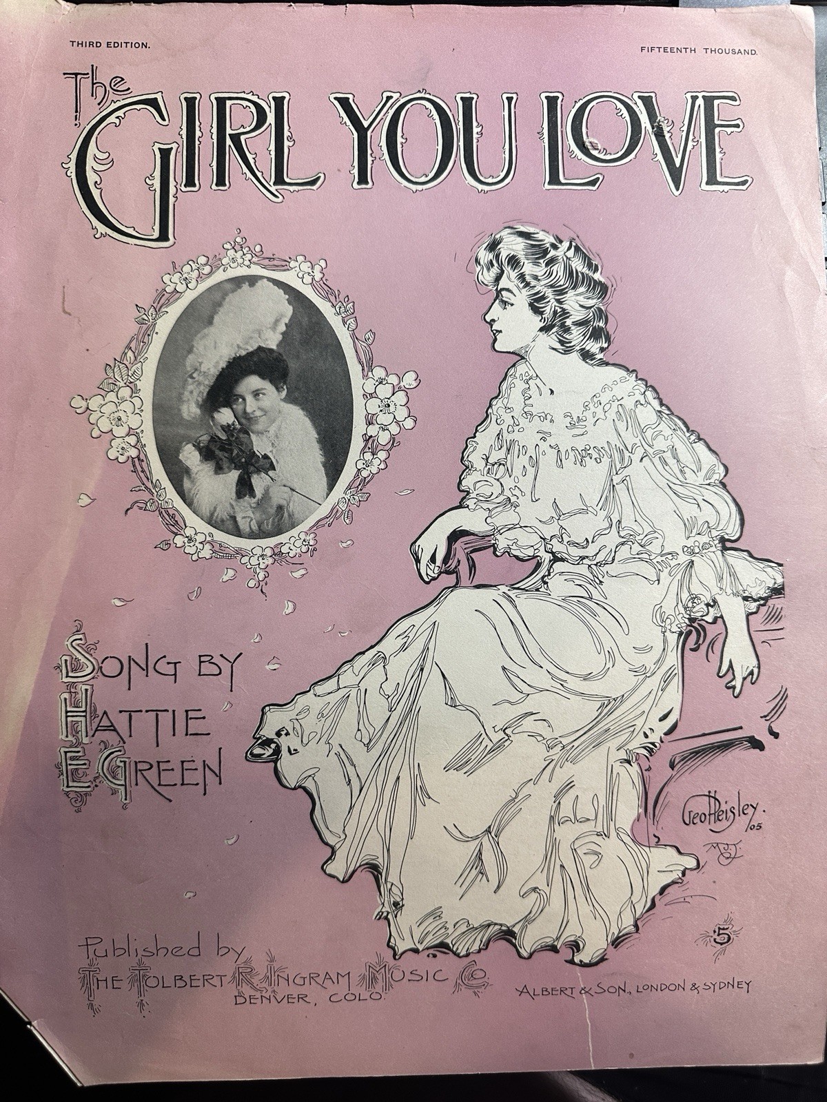 11x14 HATTIE GREEN 1905 Denver Sheet Music THE GIRL YOU LOVE