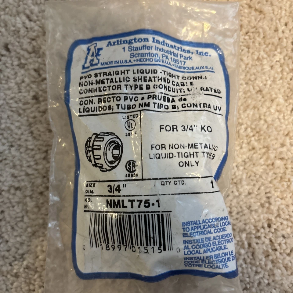Arlington NMLT75-1 Straight PVC Liquid Tight Connectors 3/4" LOT OF 2 - Image 2 of 3