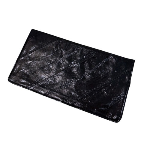 Vintage DH Salon Black Eel Skin Leather Clutch Wallet Luxury Exotic Slim 90s