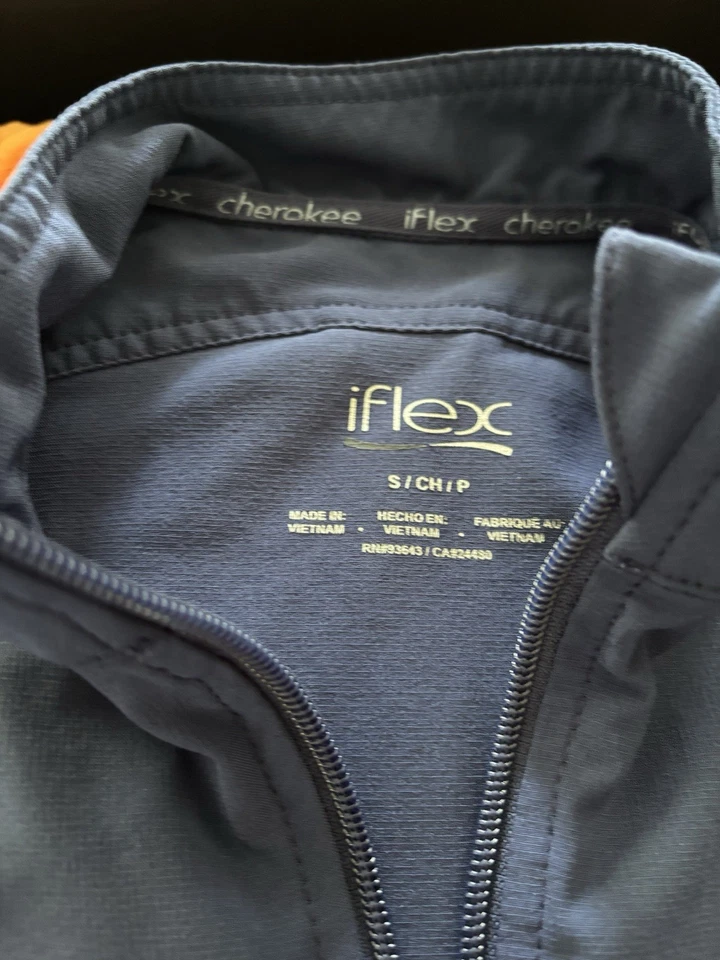 Chaqueta Médica Pequeña Cherokee iFlex Azul Gris Uniforme Calentamiento Cremallera con Bolsillos  Foto 2 de 4