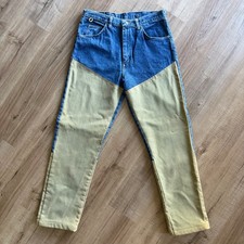 VTG Wrangler Rugged Wear Upland Field Jean 34x34 Made in USA Blue Tan Brush Pant