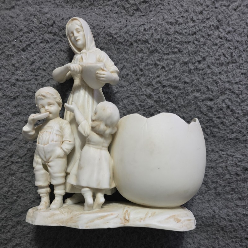 Vintage Biscuit Figurine Young Boy With Bread Loaf And Girl, Holder