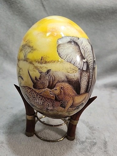 Decorative 7" Ostrich Egg Shell Majestic African Wild Animals. NO BASE - Picture 3 of 7