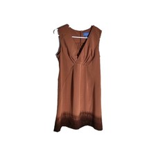 Vera Wang Womens 4 Tie Dye Orange Brown Trim Sleeveless Vneck Casual Dress