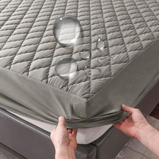 Waterproof Mattress Protector Fitted Cover Single Double Gray White Bed