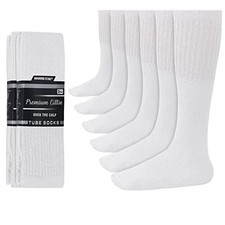 6 Pairs Men's Over the Calf Tube Socks, Cushioned Cotton Athletic 9-15 White